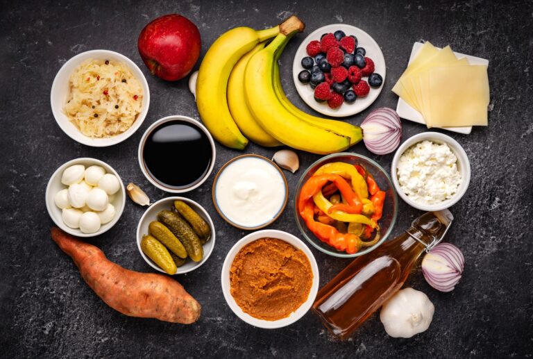 Probiotic and prebiotic foods rich of healthy bacteria good for health